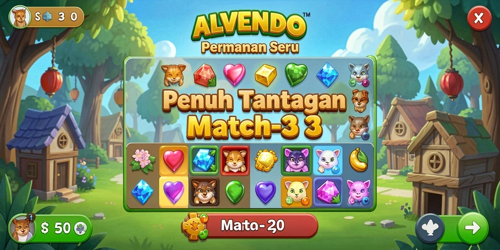 Tampilan gameplay yang mengasyikkan dari ALVENDO dalam kategori Match-3.