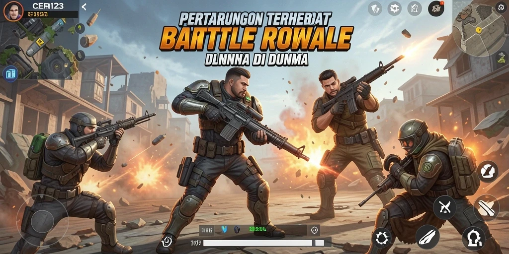 Screenshot CERI123 menunjukkan aksi intense dalam gameplay Battle Royale.