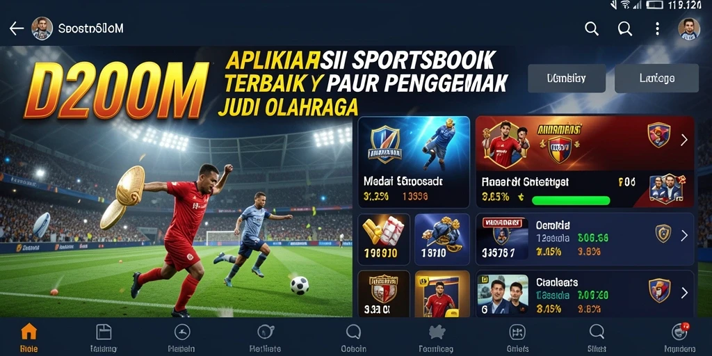 Screenshot utama D200M menampilkan tampilan antarmuka taruhan olahraga.