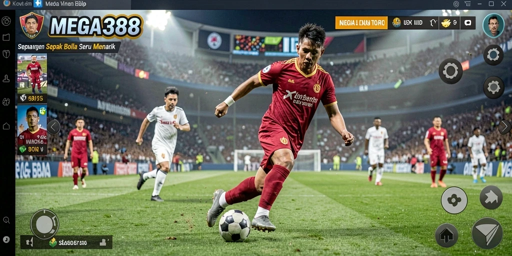 Tangkapan layar gameplay MEGA388 dengan aksi sepak bola seru.