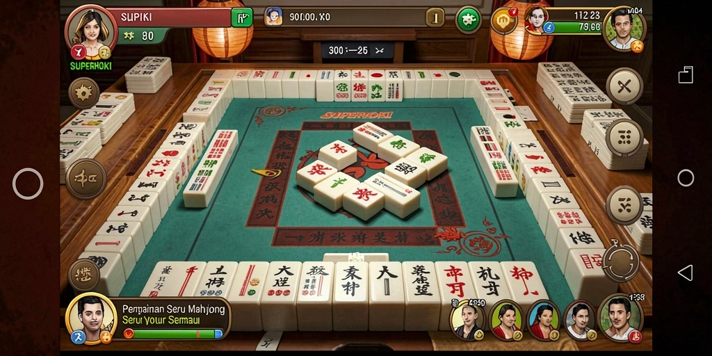 Screenshot gameplay SUPERHOKI menampilkan momen seru bermain Mahjong.