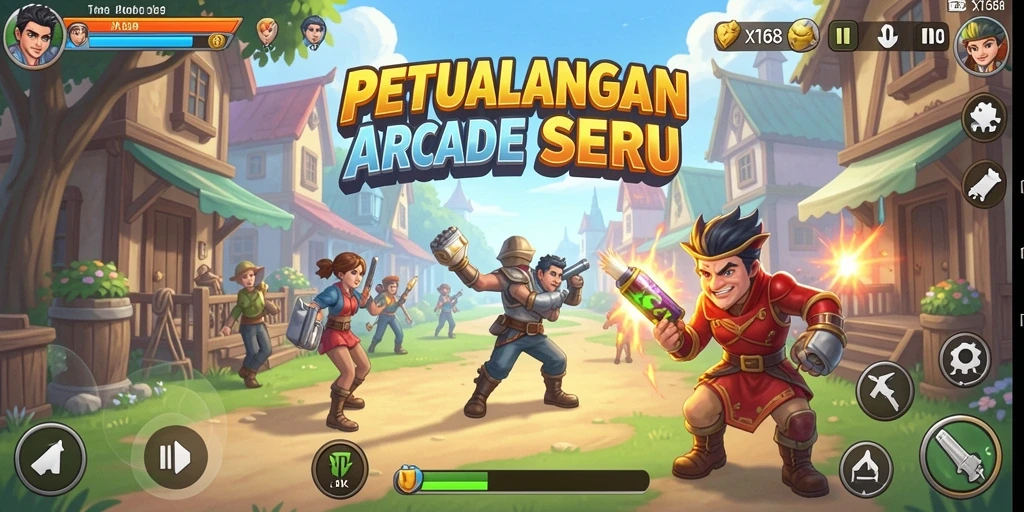 Screenshot utama X168 menampilkan gameplay Arcade yang seru dan dinamis.